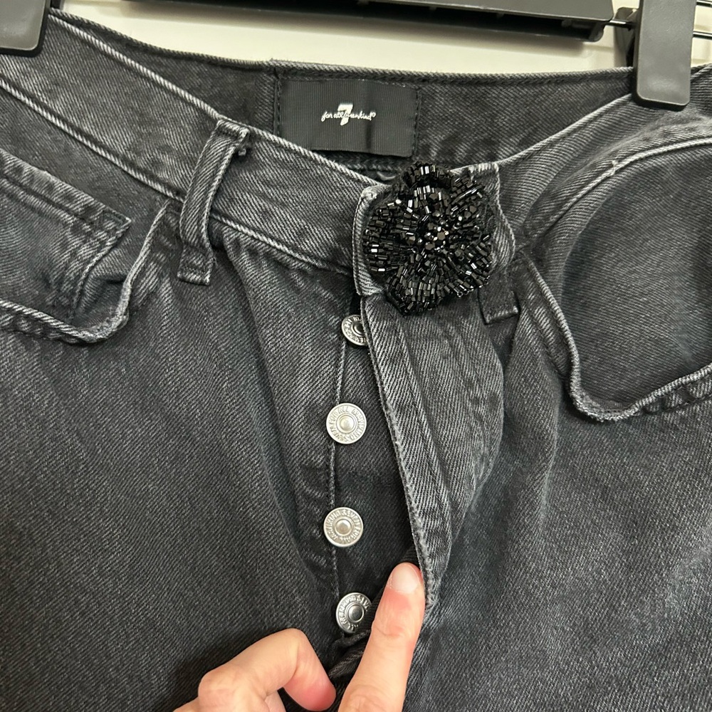 7 For All Mankind Black Easy Straight Leg Distressed 5 button Jeans - Picture 3 of 8